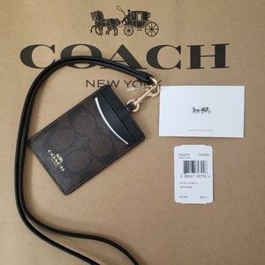 NWT Coach ID Lanyard Black Brown 2 hr FLASH SALE .